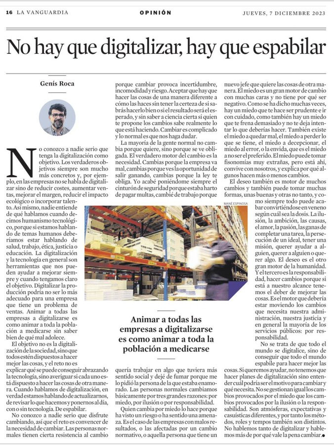 La Vanguardia: "No hay que digitalizar, hay que espabilar" https://t.co/QXQ7CBGbex